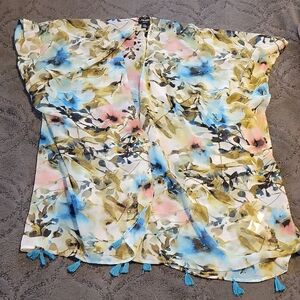 Cynthia Rowley Floral Watercolor Kimono in Blue, Pink & Olive